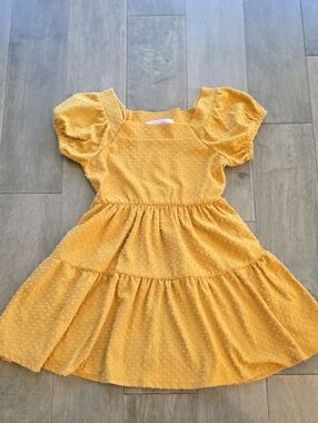 Love Squared Mustard Yellow Puff-Sleeve Square-Neck Dress